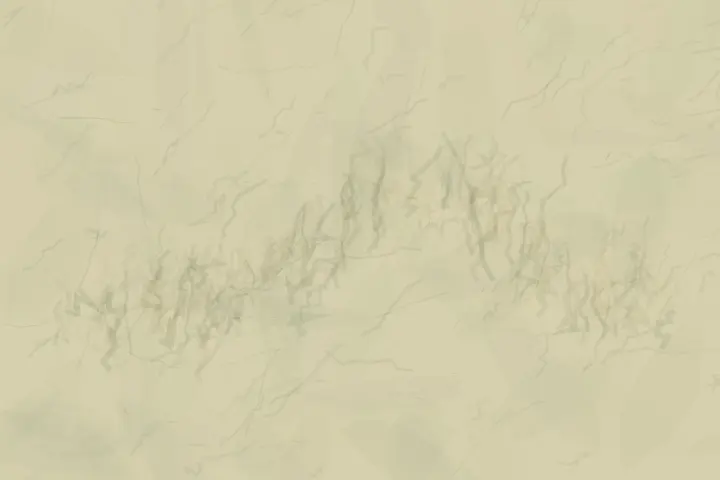 Bent Meadow: cumulative painting state 4 of 4; A pale meadow bends locally under an absent animal weight without drawing the body.