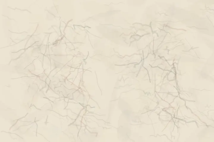 Grammar After Motion: cumulative painting state 3 of 4; Abraded clauses occupy the margins while the missing verb survives as unmarked pressure.