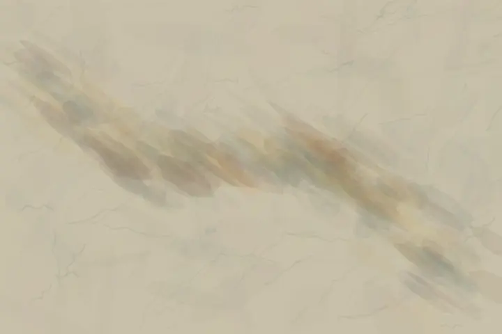 One Argument in Silt: cumulative painting state 3 of 4; Ochre sediment carries one diagonal disagreement through a pale river field.