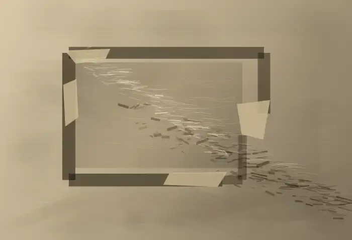 Memory Erodes Its Own Frame: cumulative painting state 4 of 4; Memory Erodes Its Own Frame makes the prompt “Memory erodes its own frame.” visible through a distinct causal wake, retained material consequence, and asymmetric field hierarchy.
