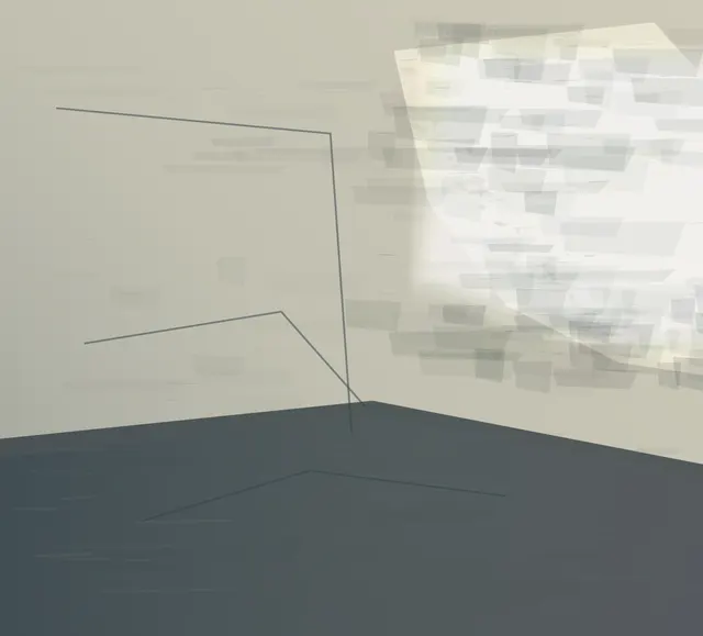 Plaster Returning makes the prompt “The room recovers from light.” visible through a distinct causal wake, retained material consequence, and asymmetric field hierarchy.