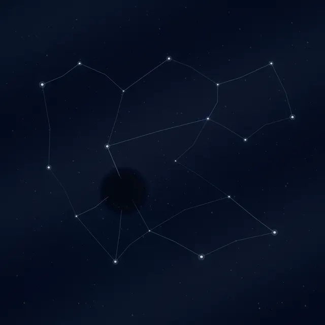Missing Star, Retained Pressure makes the prompt “A constellation after one star is lost.” visible through a distinct causal wake, retained material consequence, and asymmetric field hierarchy.