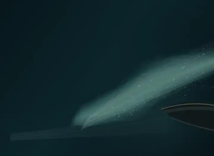 The Wake Overtakes the Vessel: cumulative painting state 4 of 4; The Wake Overtakes the Vessel makes the prompt “The wake overtakes the vessel.” visible through a distinct causal wake, retained material consequence, and asymmetric field hierarchy.