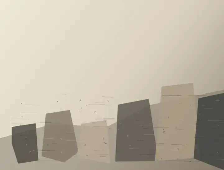 After the Mouths Closed: cumulative painting state 2 of 4; After the Mouths Closed answers the prompt through depopulated civic compression, preserving aftermath as a physical event.
