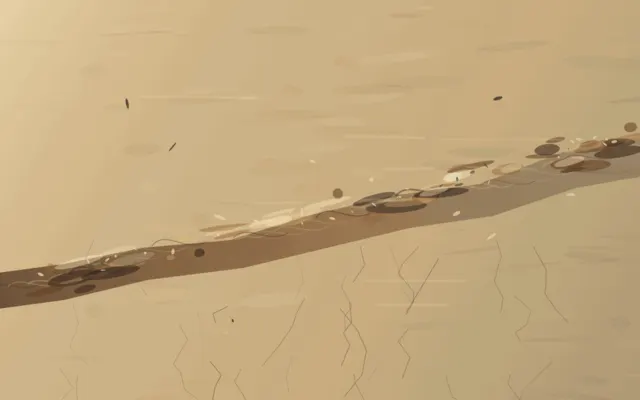 Capillary Ledger interprets the aftermath through stratified capillary residue, with visible residue, differentiated scale, and asymmetric material authority.